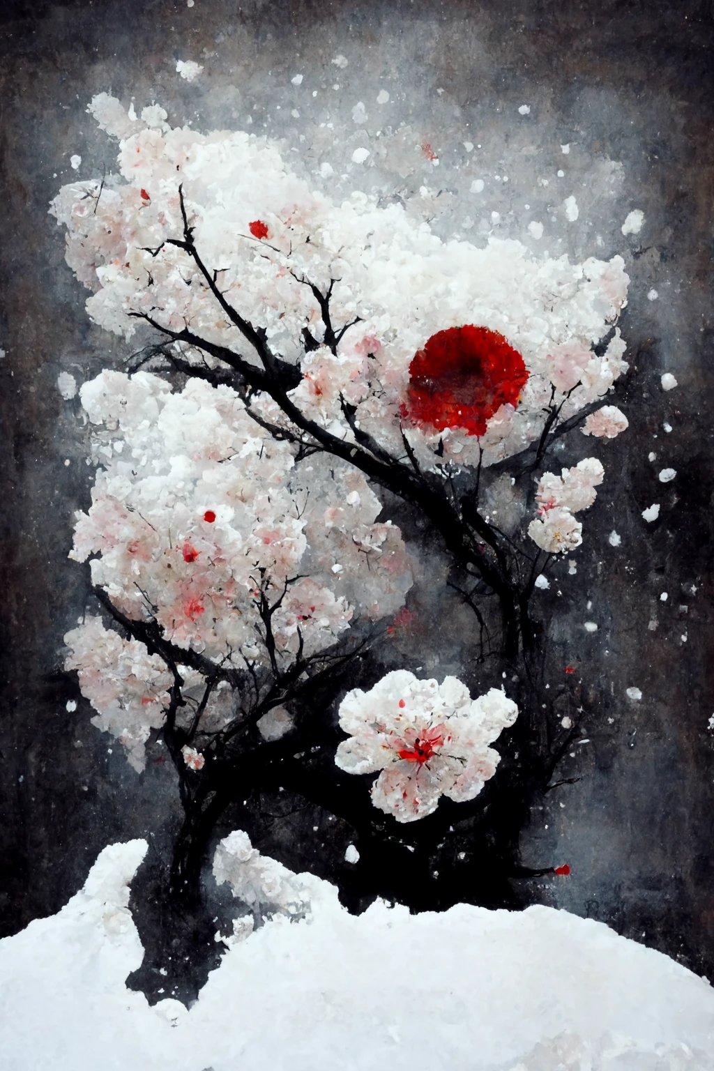 [Midjourney] Horror Snow Cherry Blossoms Japanese Abstract [Realistic]