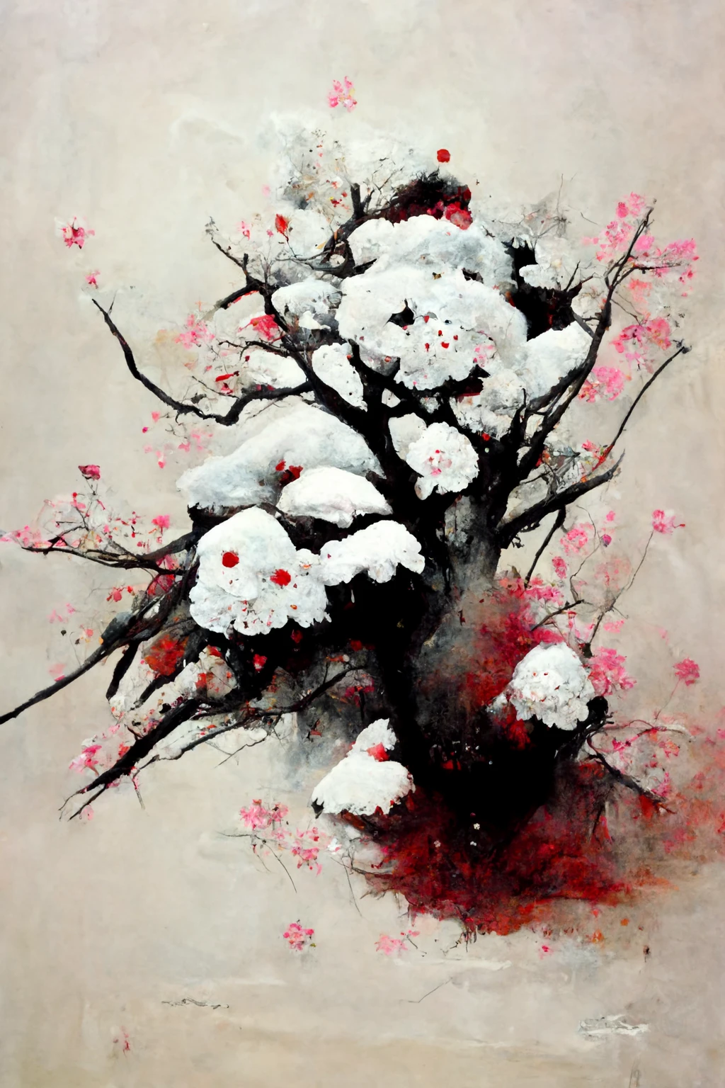 [Midjourney] terror nieve Flor de cerezo japonés abstracte [Realista]