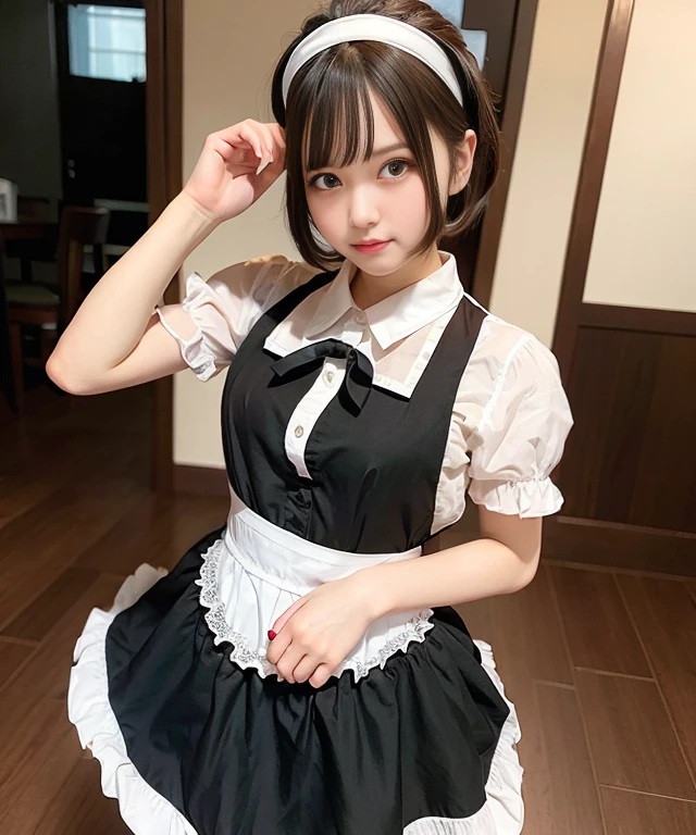 [Stable Diffusion] 上目遣い メイドエプロン メイド服 ショートヘア 美少女 [リアル・写真・実写]