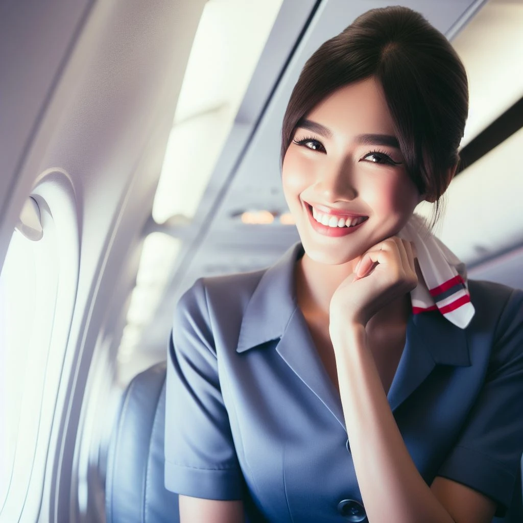[Bing Image Creator] Hôtesse de l'air à l'intérieur d'un avion rire [Réaliste]