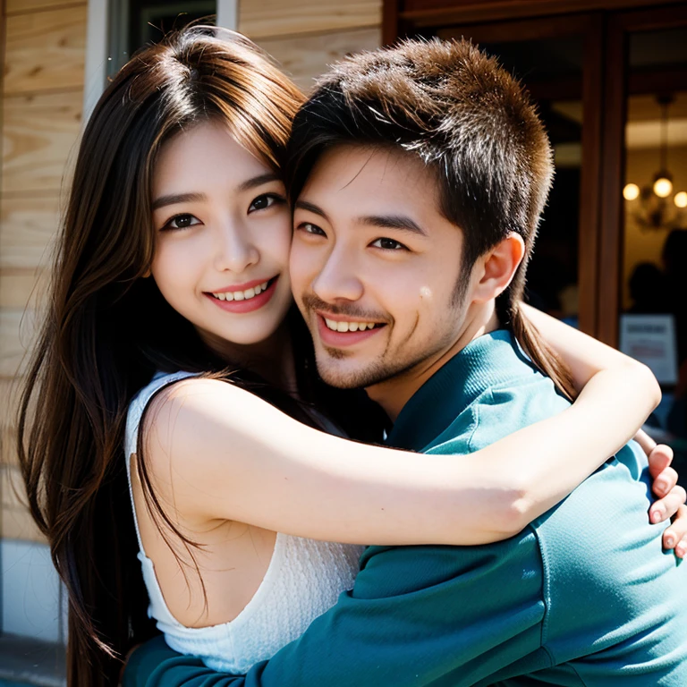 [Stable Diffusion] 남자가 여자를 안아줍니다 웃음 [현실적]