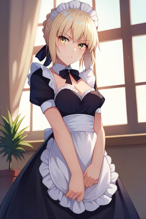 [Stable Diffusion] 命运守护夜Saber Alter 室内 阳光 命运守护夜Saber 女仆装 [插画]