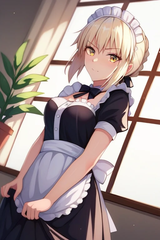 [Stable Diffusion] Fate Saber Alter indoors sunlight Fate Saber maid outfit [Illustration]
