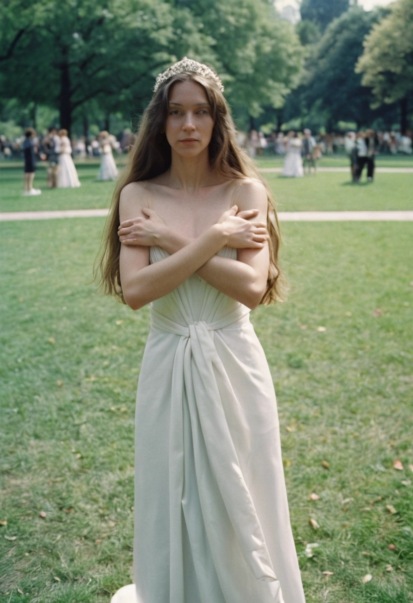 cruzar los brazos parque vestido de novia Foto de película analógica cuerpo completo [Realista]