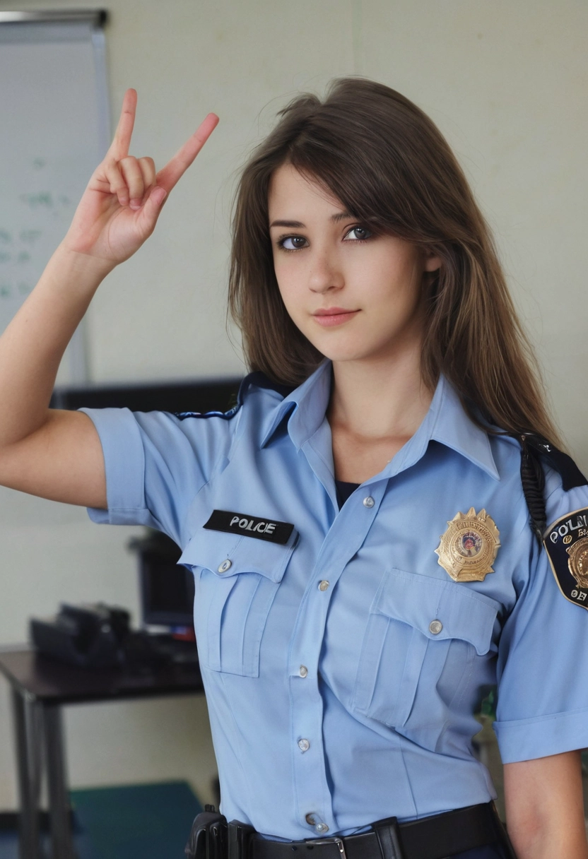uniforme de policía aula saludo cabello semilargo DSLR [Realista]