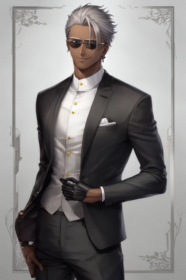 [Holara] gafas de sol piel bronceada hombre alto traje [Ilustración]
