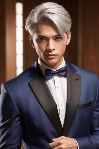 日本人, 背が高い, 筋肉質, 傑作, 褐色肌, 野原, スーツ, ホスト風