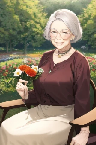花, 笑う, 老人（女）