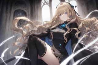 semi-long hair, long hair, wavy hair, woman, Masterpiece, nun outfit 2