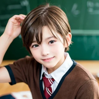 ショートヘア, 笑う, 制服・学生服