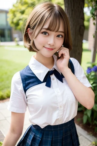 короткие волосы, кудрявые волосы, танец, смех, красивая женщина, школьная форма, поле с цветами