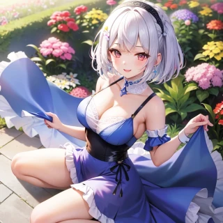 ショートヘア, ボブヘア, 高画質, ダンス・踊り, 笑う, 上から, 傑作, 可愛い顔, 花畑