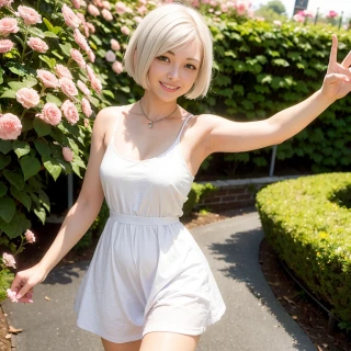 ショートヘア, ボブヘア, 高画質, ダンス・踊り, 笑う, 上から, 傑作, 可愛い顔, 花畑