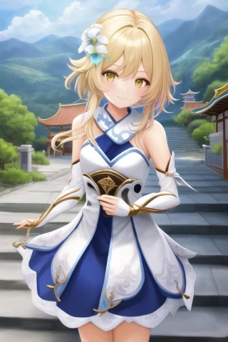 空, こっちを見ている, 上半身, 原神 - 蛍, 立っている