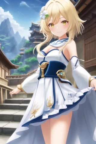 空, こっちを見ている, 上半身, 原神 - 蛍, 立っている