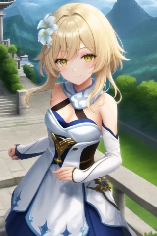 空, こっちを見ている, 上半身, 原神 - 蛍, 立っている