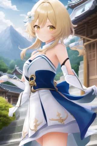 空, こっちを見ている, 上半身, 原神 - 蛍, 立っている