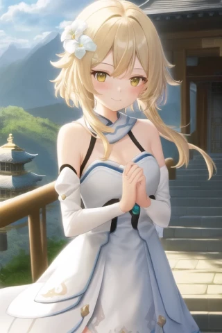 空, こっちを見ている, 上半身, 原神 - 蛍, 立っている