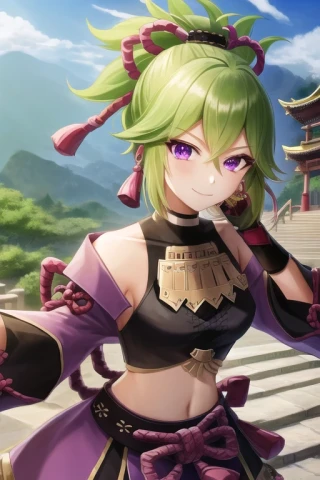 cielo, mirando al espectador, Parte superior del cuerpo, Genshin Impact - Kuki Shinobu, de pie