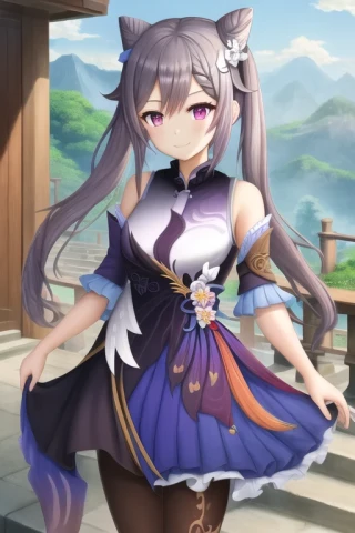 cielo, mirando al espectador, Parte superior del cuerpo, Genshin Impact - Keqing, de pie