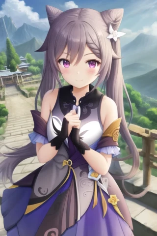 cielo, mirando al espectador, Parte superior del cuerpo, Genshin Impact - Keqing, de pie