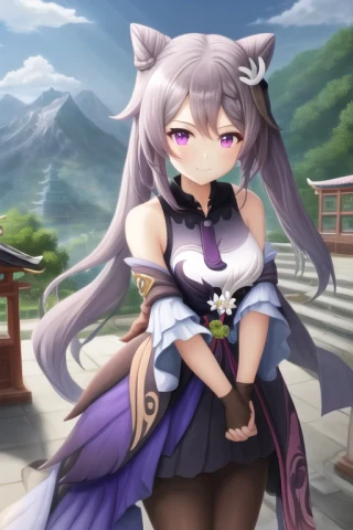 cielo, mirando al espectador, Parte superior del cuerpo, Genshin Impact - Keqing, de pie