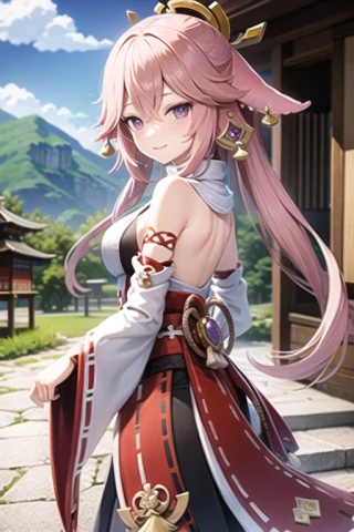 sky, Looking at Viewer, Upper Body, Genshin Impact - Yae Miko, Standing