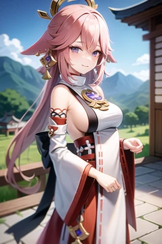 sky, Looking at Viewer, Upper Body, Genshin Impact - Yae Miko, Standing