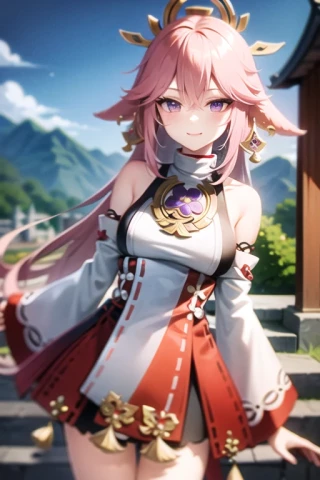 sky, Looking at Viewer, Upper Body, Genshin Impact - Yae Miko, Standing