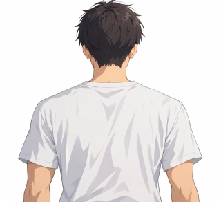 cabello corto, estilo anime, desde atrás, hombre, Parte superior del cuerpo, camiseta