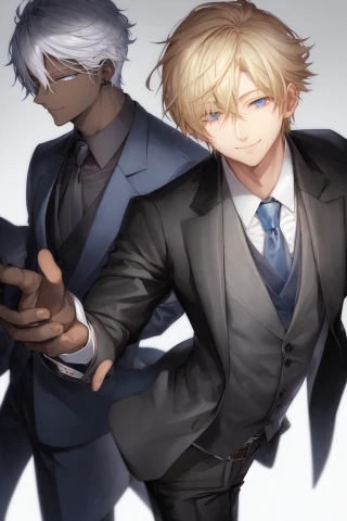 short hair, laugh, tall, Masterpiece, tan skin, man, suit