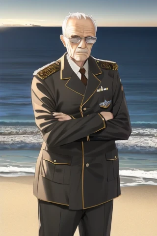 soirée, uniforme militaire, plage